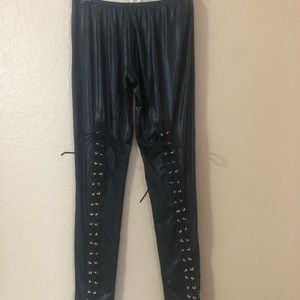 Black Leather look lace up leggings